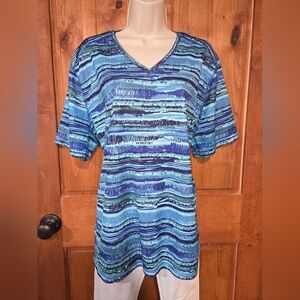 Reel Legends Aqua and Navy Striped Tee